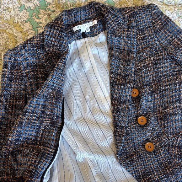Veronica Beard blazer, blue plaid, brown stripe, double breast size 0 - Picture 3 of 5